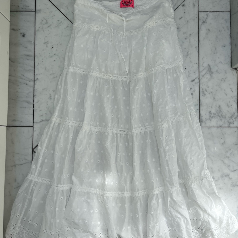 Vintage Juicy Couture White Eyelet Maxi Skirt